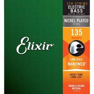 elixir 15435 custom nickel plated steel single 5th electric bass string heavy b long scale 135
