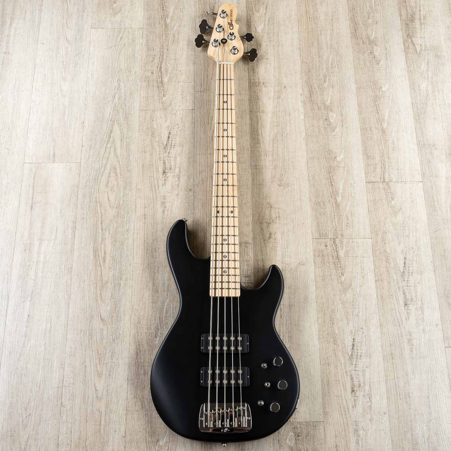 G&L USA L-2500 5-String Bass Guitar, Jet Black Satin Frost, Maple