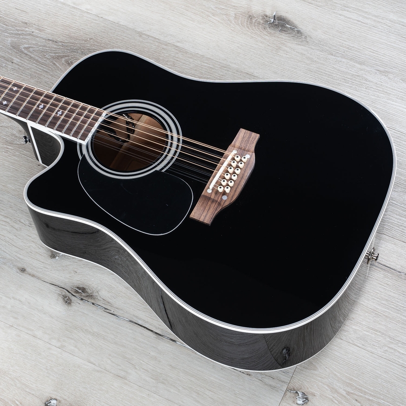 Takamine EF381SC 12-String Dreadnought Left-Handed Acoustic-Electric Guitar with Hard Case - Black
