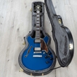 D'Angelico DADMINIDCSAPSNS Deluxe Mini DC Semi-Hollow Guitar, Limited Edition Sapphire
