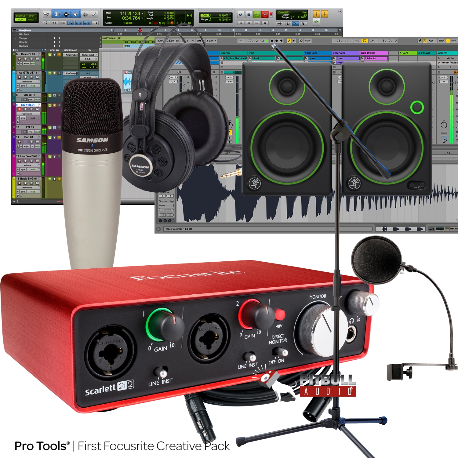Focusrite Scarlett Solo Studio 2nd Gen Pro Tools First Recording Bundle With Mackie Cr3 Monitors