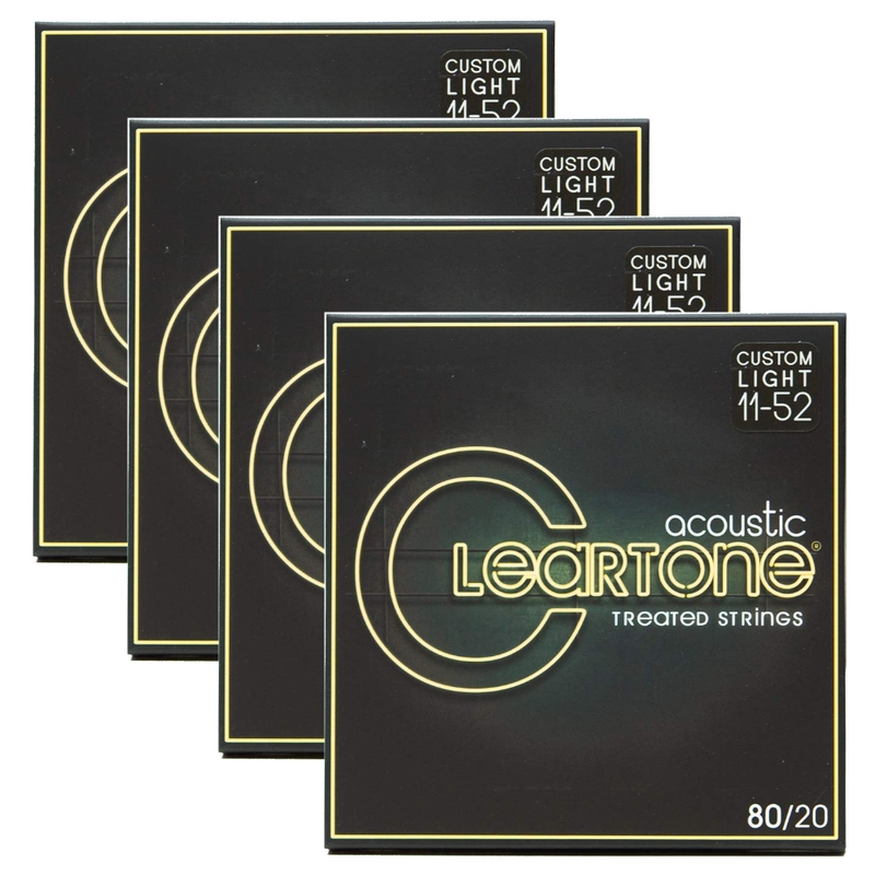 4 Sets of Cleartone 7611 Acoustic Guitar Strings, 80/20 Bronze, Coated, Extra Light (11-52)