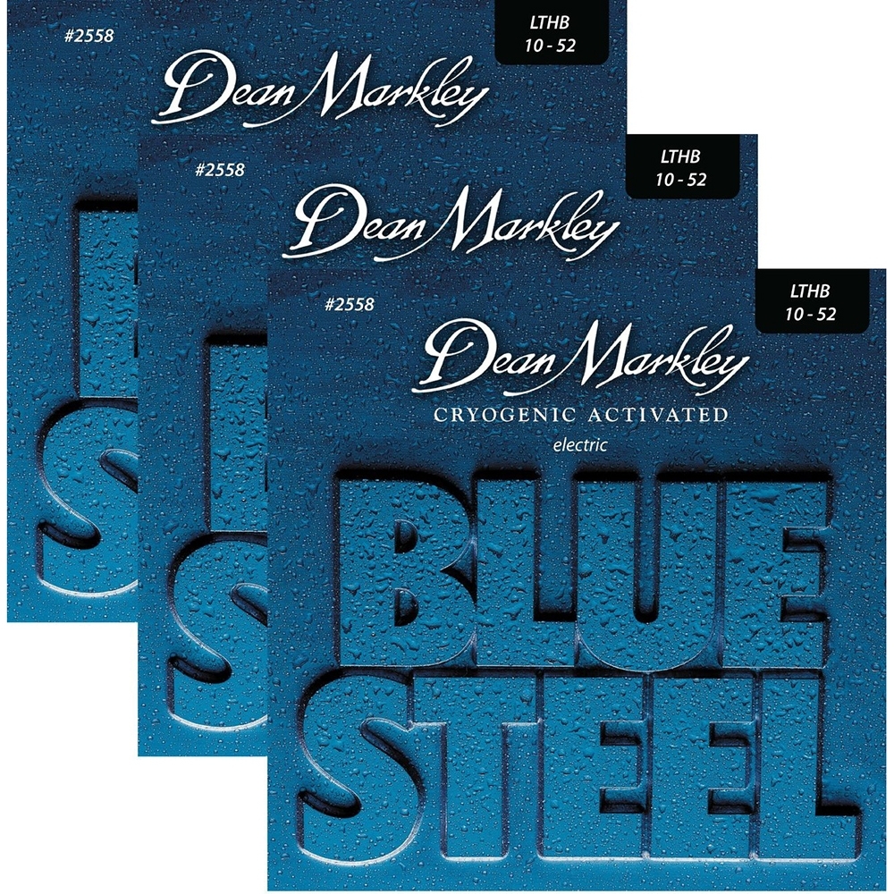 3 Pack Of Dean Markley 2558 Blue Steel Electric Guitar Strings Light Top Heavy Bottom 10 52