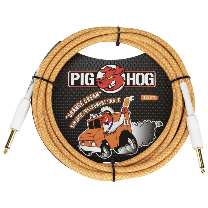 Pig Hog PCH102OC Orange Creme 2.0 Guitar Bass Cable, 10ft, Straight-Straight