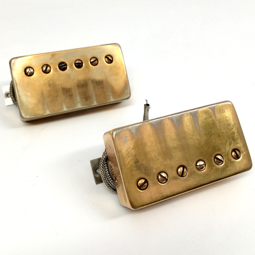 Bare Knuckle Nailbomb 6 String Calibrated Humbucker Set 53mm Long Leg Alnico V Bridge Aged Gold Covers With Gold Screws