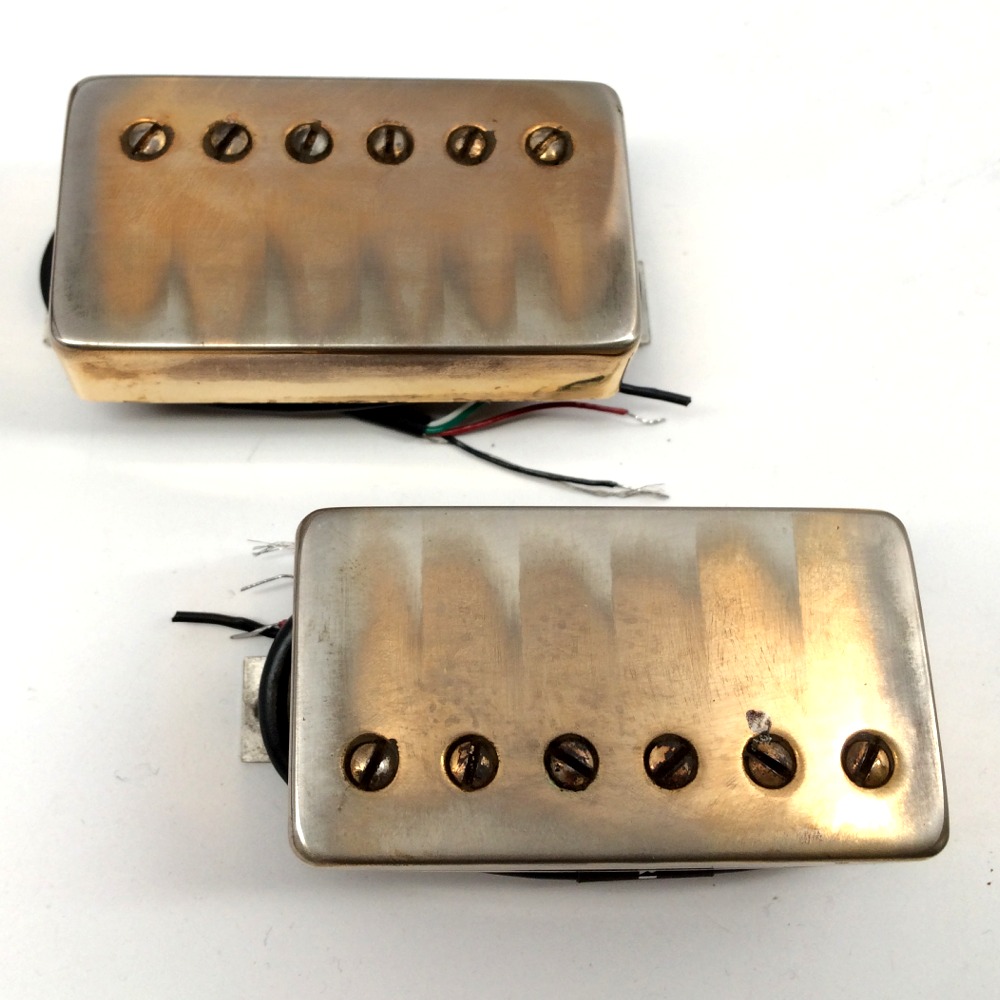 Bare Knuckle Nailbomb 6 String Calibrated Humbucker Set 53mm Short Leg Alnico V Bridge Aged Gold Covers With Nickel Screws