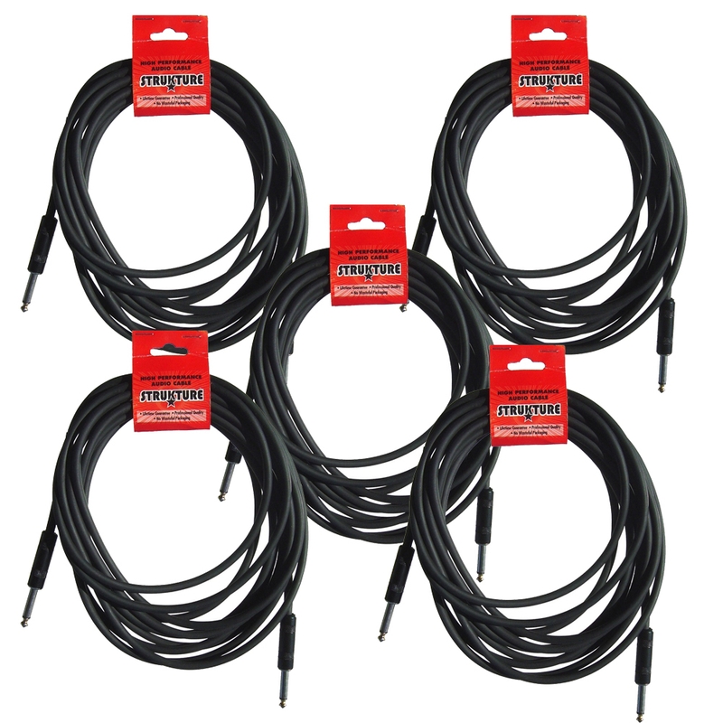 5-Pack of Strukture SC10R Rubber Instrument, Guitar, Bass, Keyboard Cables - 10 ft