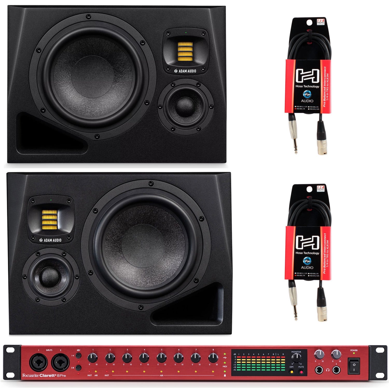 ADAM Audio A8H 8-Inch Studio Monitor Speaker Pair w/ Focusrite Clarett+  8Pre  Cables