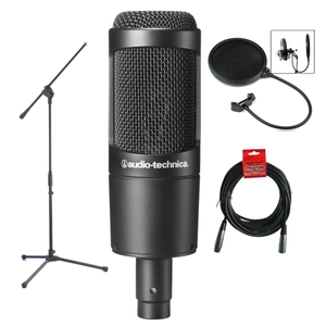 Audio Technica AT2035 Large Diaphragm Studio Condenser Microphone Studio Bundle