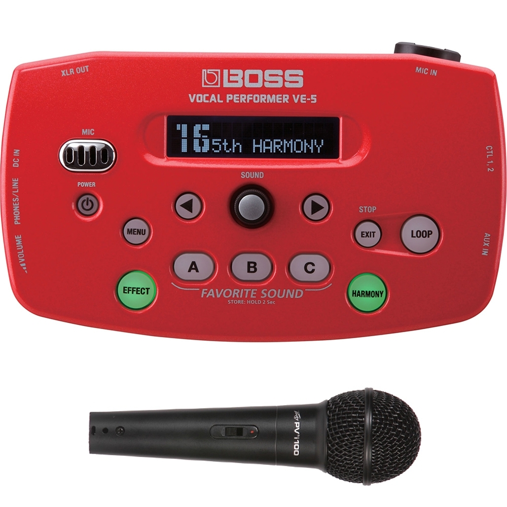 Stout haai lunch BOSS VE-5 Vocal Performer Mobile Effects Processor and Looper Red with  Peavey Microphone and Cable