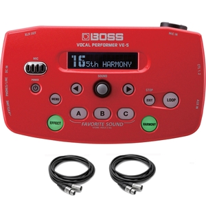 BOSS VE-5 Vocal Performer Mobile Effects Processor and Looper Red with (2) 10 ft XLR Cables