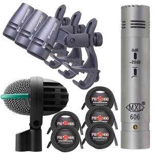 Drum Microphone Bundle, Sennheiser e604 3-Pack, MXL 606, AKG D112, and Cables