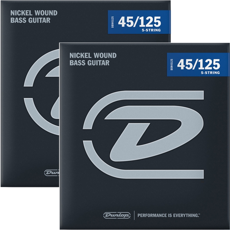 2-Pack of Dunlop DBN45125 Nickel Wound 5-String Bass Strings, 45-125
