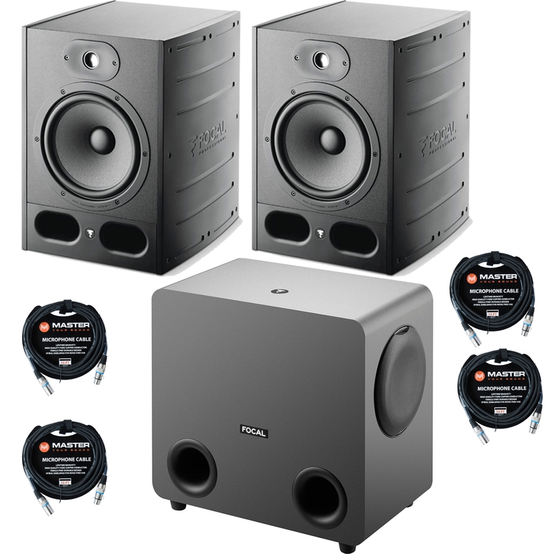 Focal Alpha 80 Evo 8" Powered Studio Monitor Speakers (Pair) w/ Dual-8" Powered Subwoofer & Cables