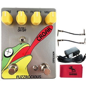 fuzzrocious croak expressive double fuzz filter pedal chrome w power supply patch cables cloth bu fu