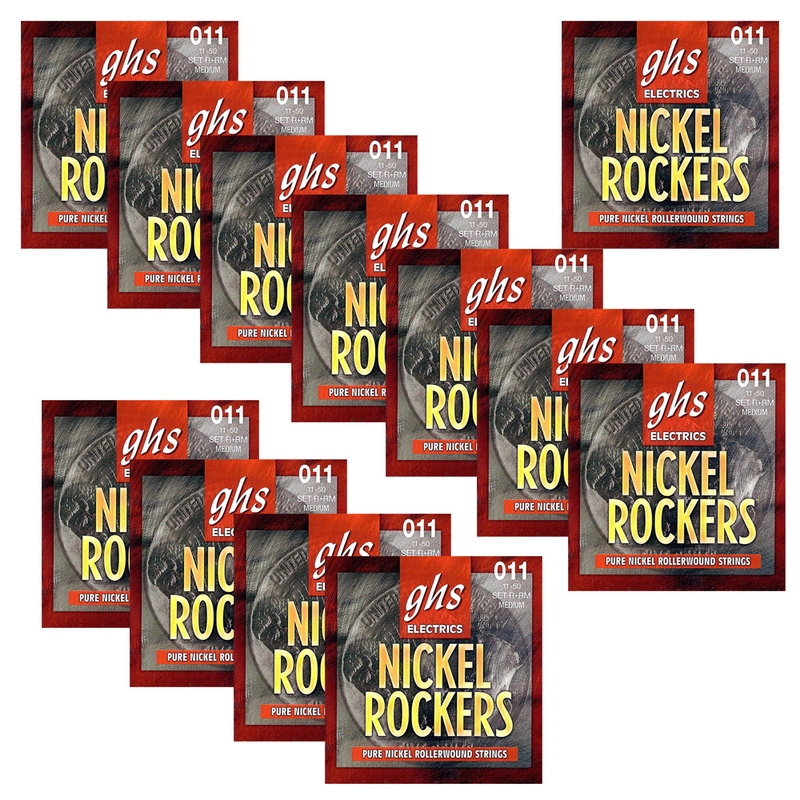12 Sets of GHS R+RM Nickel Rockers Roundwound Medium Electric Guitar Strings (11-50)