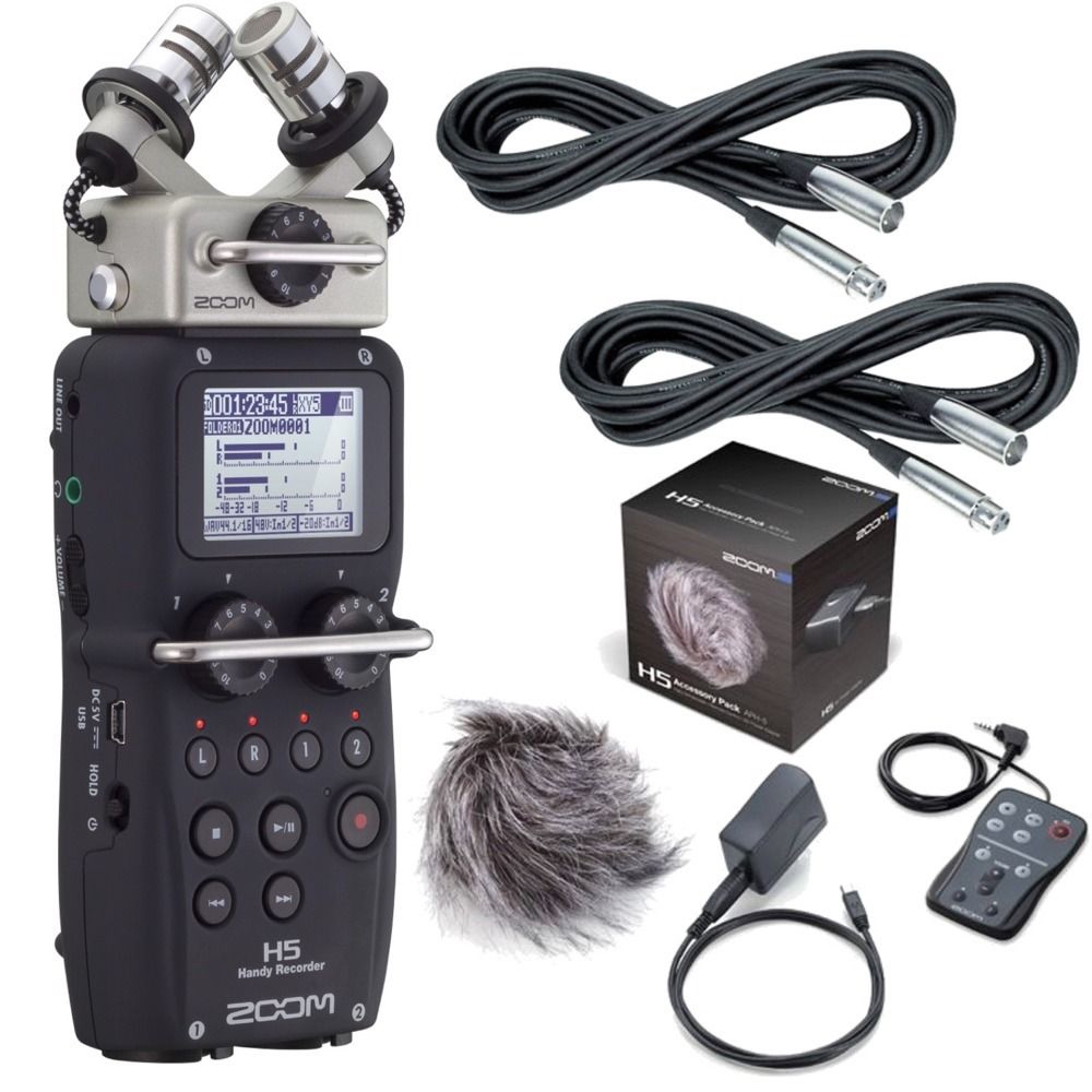 Zoom H5 Portable Handheld Recorder with Accessory Pack Mic Cables
