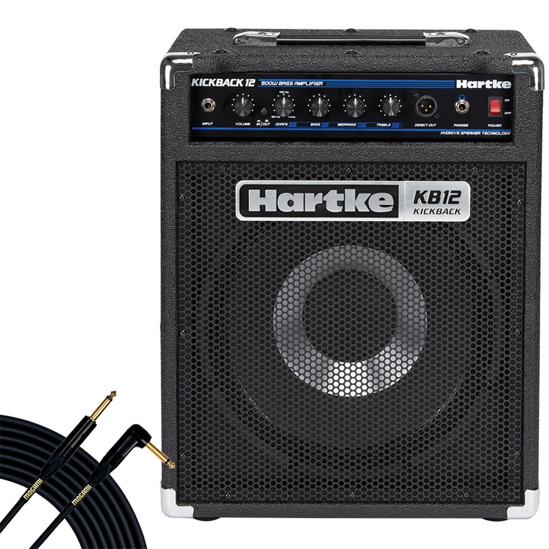 Hartke Kickback KB12 12" 500-Watt Bass Combo Amplifier and 18' Mogami Gold Straight to Right-Angle Cable