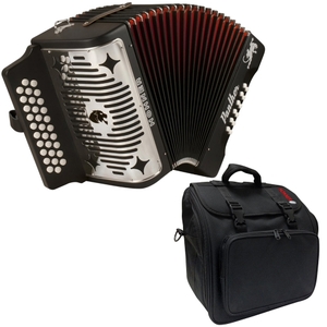 Hohner Panther 31-Key Diatonic Accordion in Black Laquer Finish, Keys of F Bb Eb with Gig Bag
