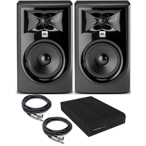 JBL 305P MkII Powered 5" Studio Monitor Pair with Isolation Pads and TRS/XLR Cables