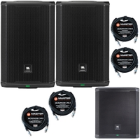 Pair of JBL PRX908 2000-Watt 8-Inch 2-Way Powered PA Speakers w/ PRX915XLF Subwoofer & Cables