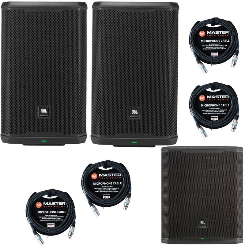Pair of JBL PRX912 2000-Watt 12-Inch 2-Way Powered PA Speakers w/ PRX918XLF Subwoofer & Cables