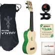 Kala MK-SWT-GN Makala Waterman Soprano Ukulele in Translucent Green with Bag, Tuner, Strings, and Cloth