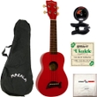 Kala MK-SD-CAR Makala Dolphin Ukulele in Candy Apple Red with Bag, Tuner, Strings, and Cloth