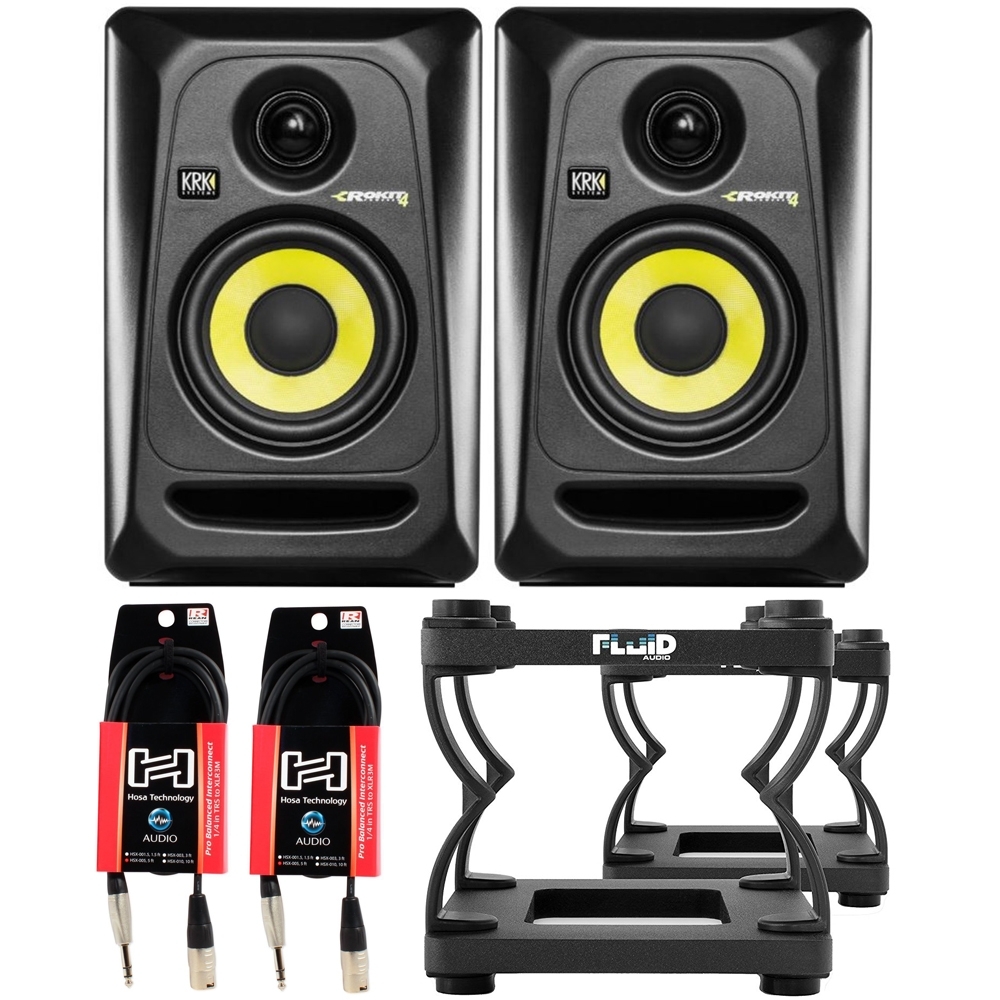 Krk Rp4g3 Rokit 4 G3 4 Studio Monitor Pair Black With Desktop Stands And Cables