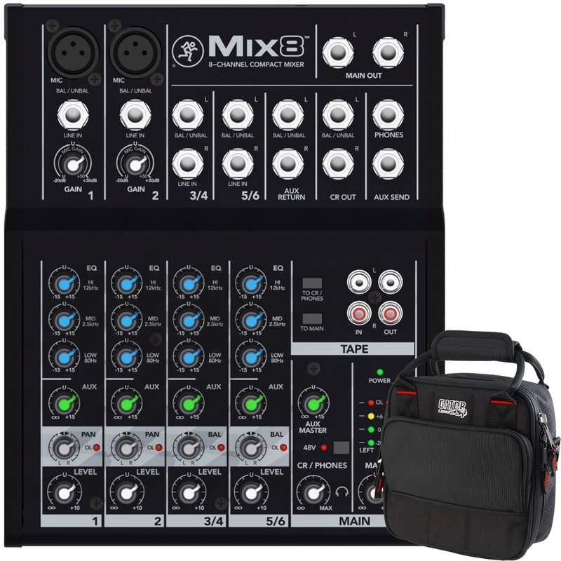 Mackie Mix8 8-Channel Compact Mixer with Gator G-MIXERBAG-0909 Mixer/Equipment Bag