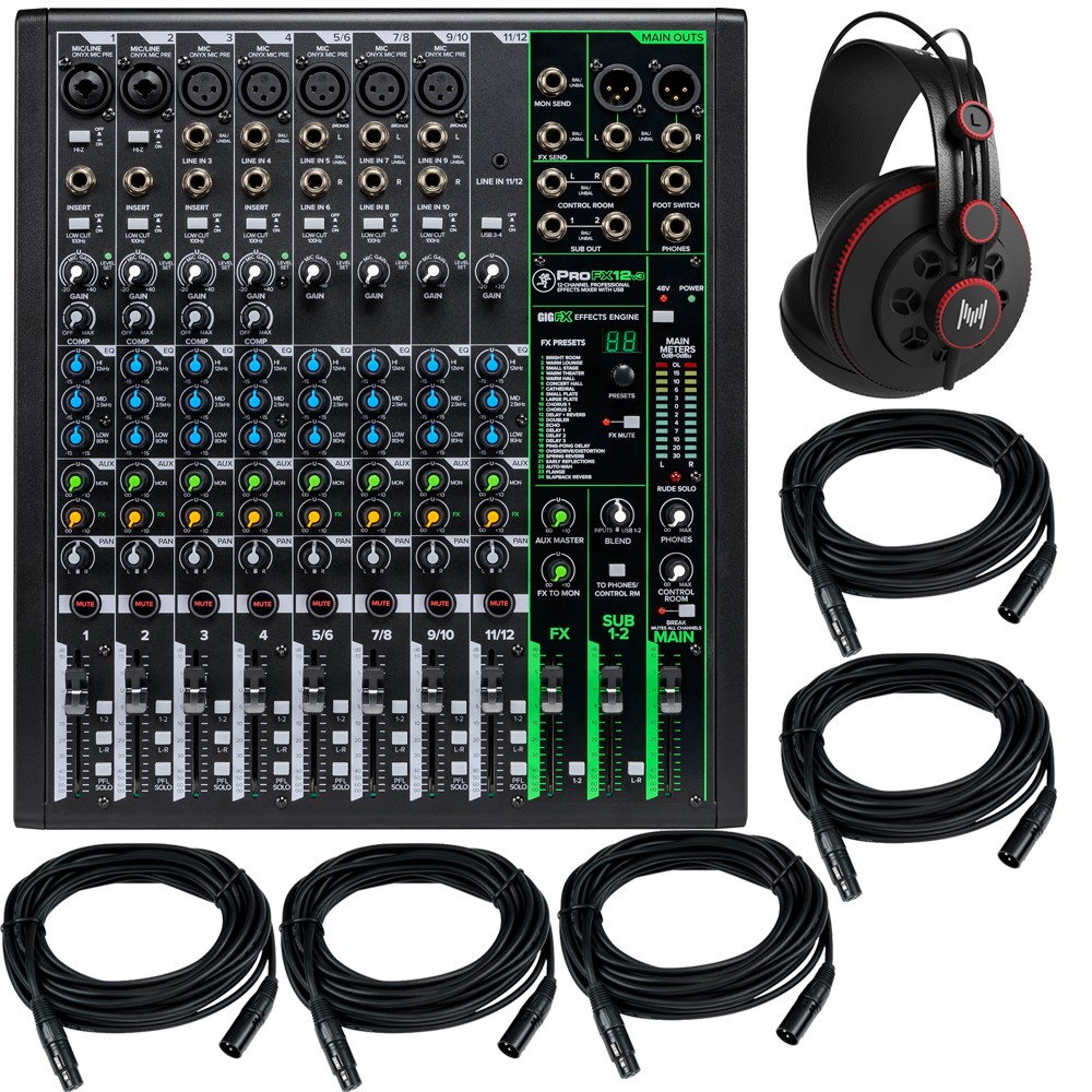 Mackie Profx12 V3 Mixer Xlr Cables Headphones