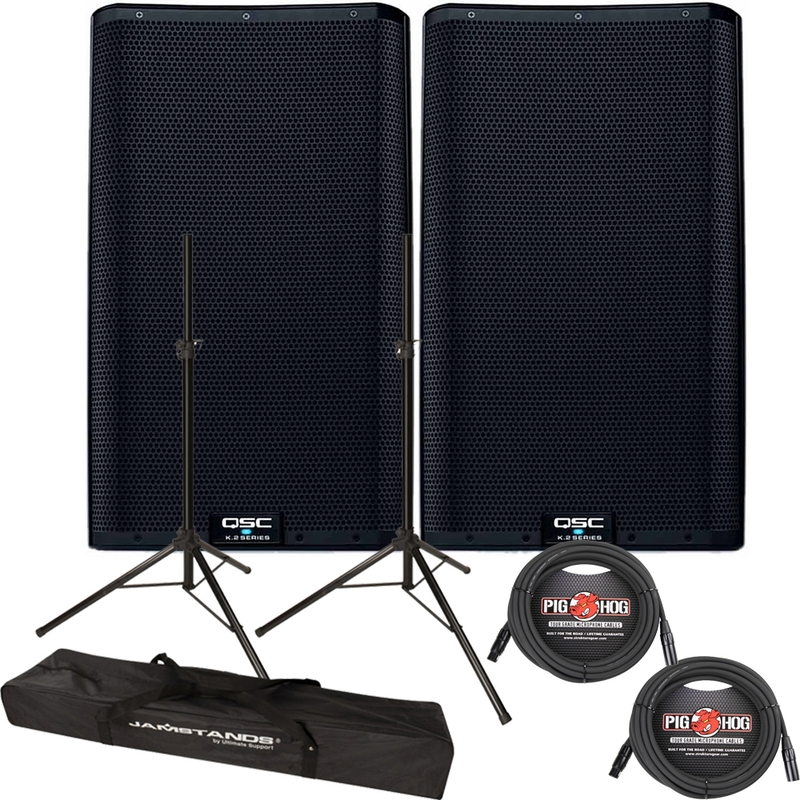 QSC K12.2 - K.2 Series Active 12" Loudspeaker Pair with Stands and Cables