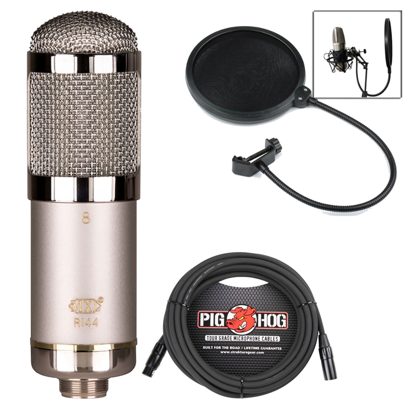 MXL R-144 Heritage Edition Ribbon Microphone with Shock Mount, Carrying Pouch, Pop Filter, and Cable