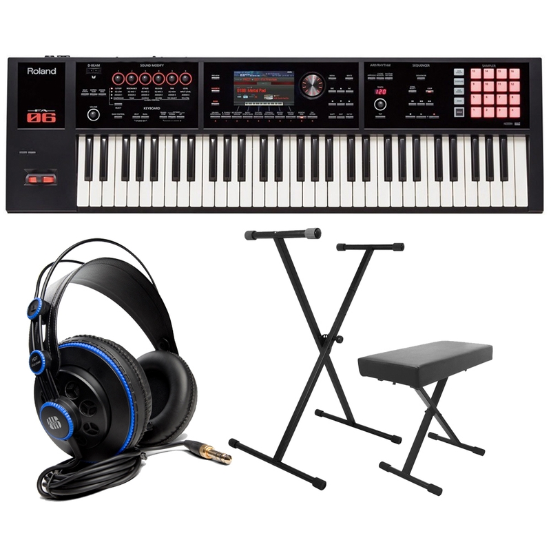 Roland FA-06 61-Key Keyboard Workstation with On-Stage KPK6500 Stand/Bench Pack and PreSonus Headphones
