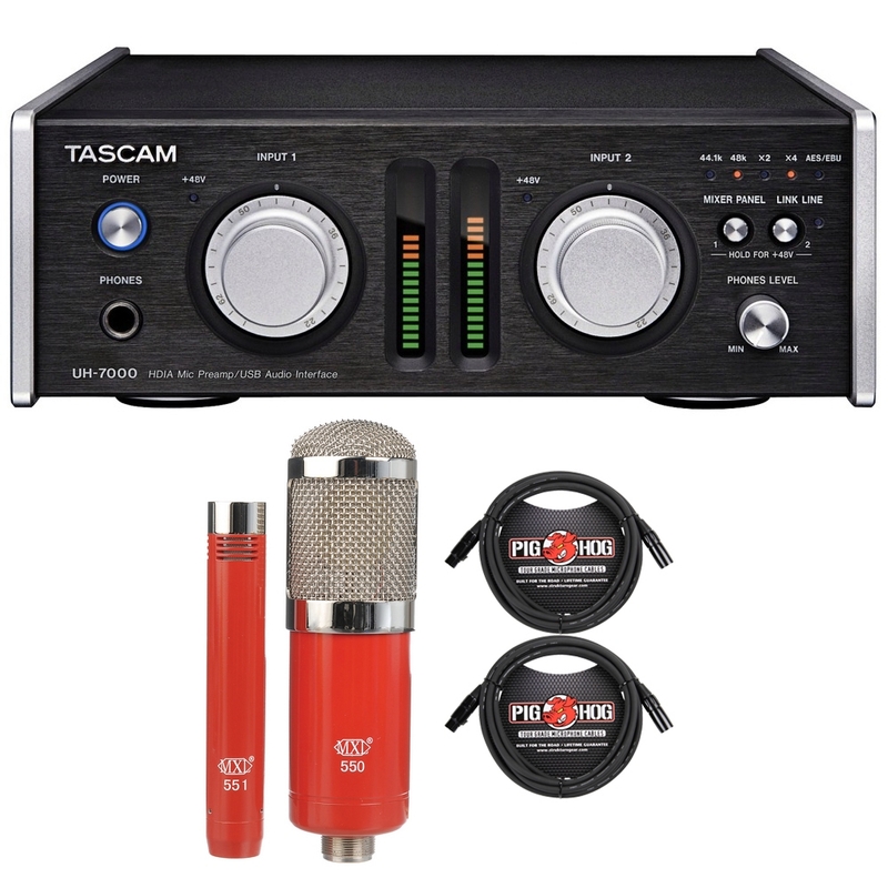 Tascam UH-7000 High-End USB Audio Interface with MXL Microphone Set and XLR Cables