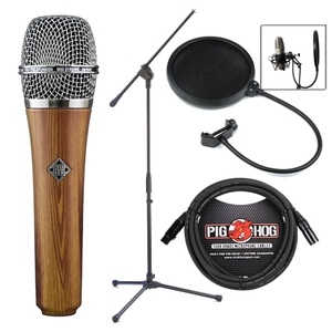 telefunken m80 dynamic microphone oak with 10 ft xlr cable stand and pop filter