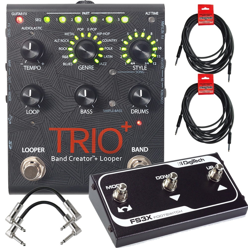 Barry administración Pertenece DigiTech Trio+ Plus Band Creator and Looper Guitar Effects Pedal with FS3X  3-Button Foot Switch, Cables, Power Supply