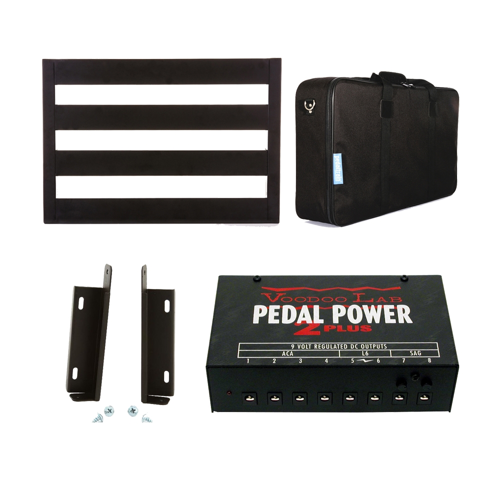 Pedaltrain Classic Junior Pedalboard With Voodoo Lab Mounting Kit Pedal Power 2 Plus Power Supply Soft Case
