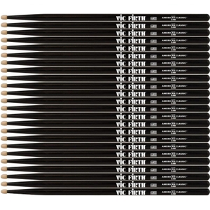 12 pack of vic firth 5a american classic wood tip drum sticks black