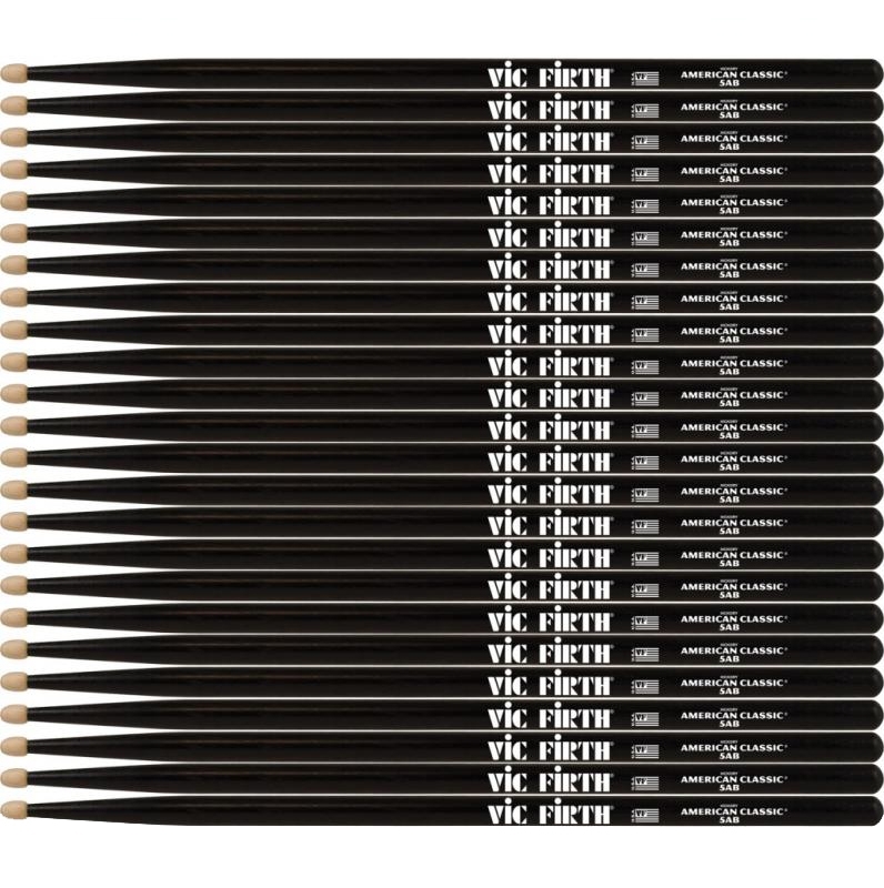 12-Pack of Vic Firth 5A American Classic Wood Tip Drum Sticks, Black