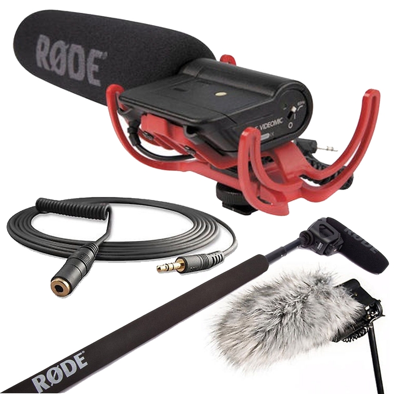 Rode VideoMic Directional On-camera Microphone with Micro Boompole, DeadCat Wind Muff, & VC1 Cable