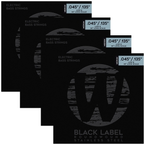 4 pack of warwick black label 5 string bass set stainless steel low b medium 45 135 bu warw 40301m5b