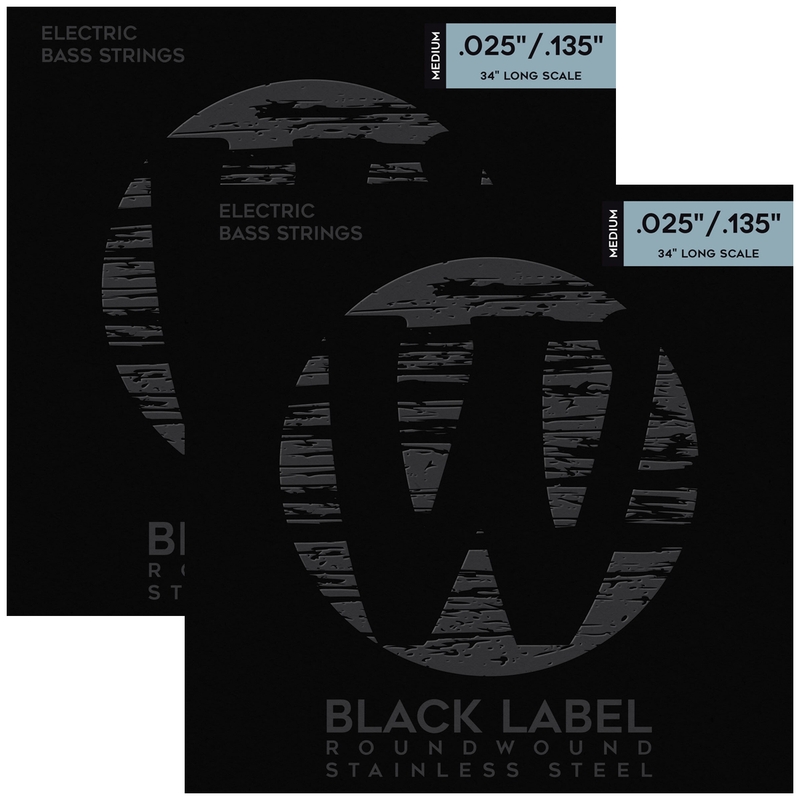 2-Pack of Warwick Black Label 6-String Bass Set, Stainless Steel, Medium, 25-135