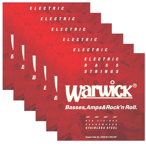 6 pack of warwick red label 4 string bass string set stainless steel 45 105