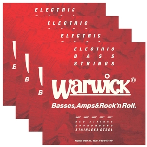 4 pack of warwick red label 5 string bass string set stainless steel 45 135