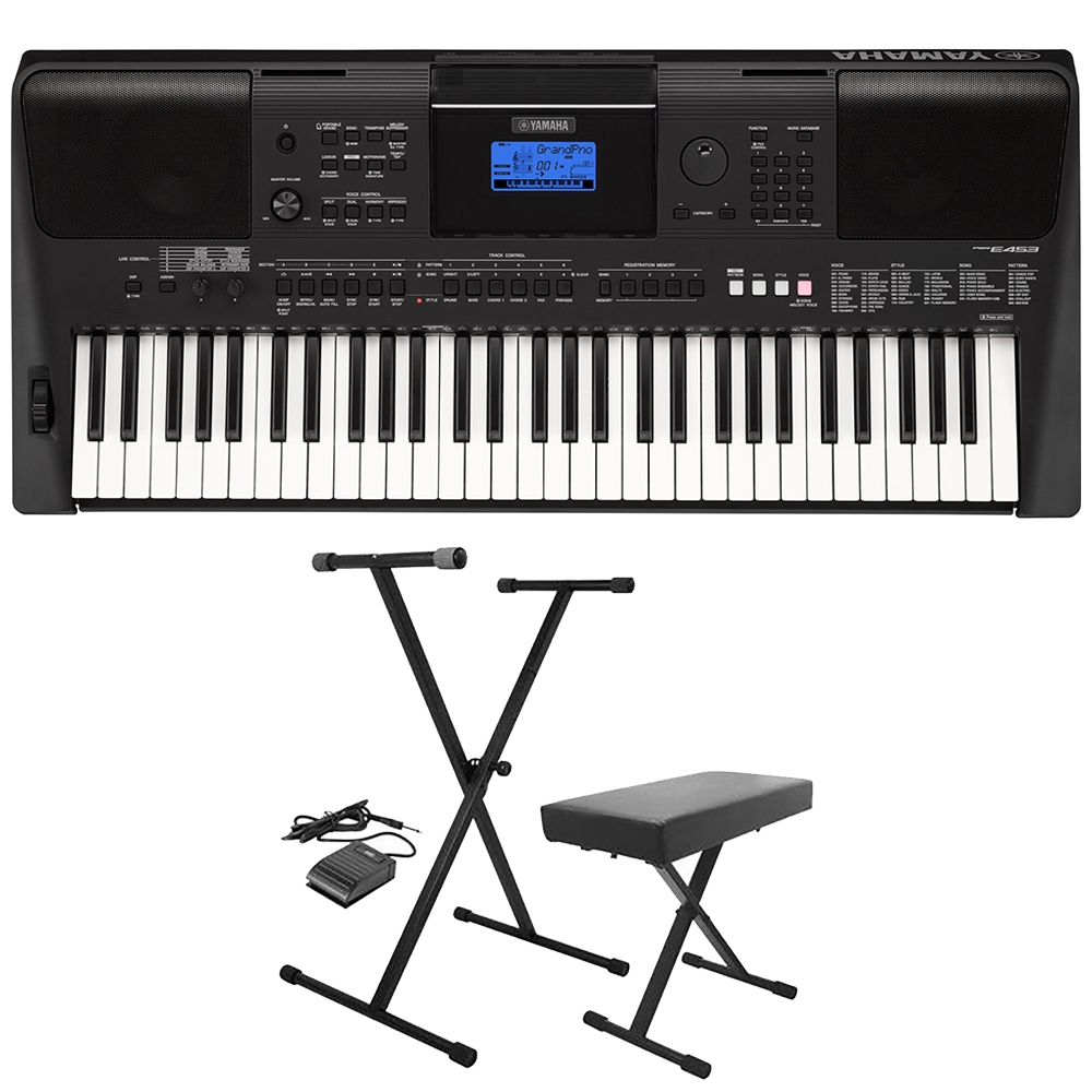 Yamaha Psr E453 61 Key Portable Arranger Keyboard With Stand Bench Sustain Pedal