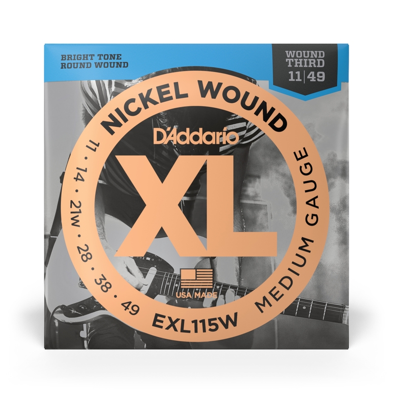 D'Addario EXL115W Nickel Wound Medium/Blues-Jazz Rock Wound 3rd Electric Guitar Strings (11-49)