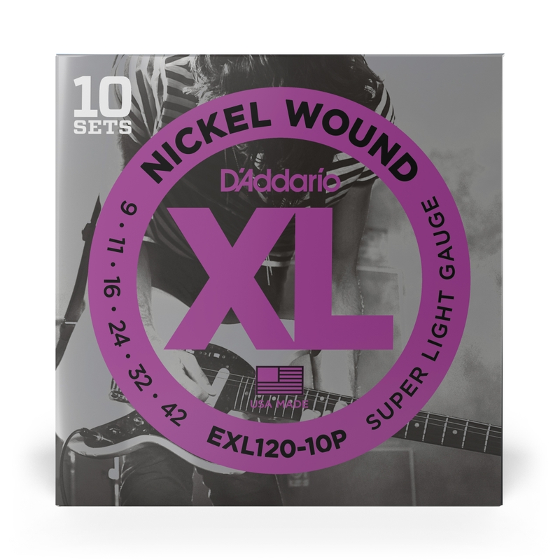20 Sets of D'Addario EXL120 Nickel Wound Super Light Electric Guitar Strings (9-42)