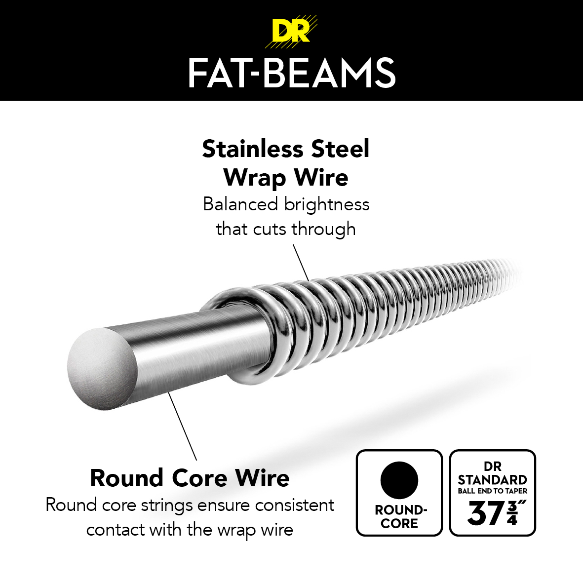 DR Strings Fat Beam Stainless Steel Bass Strings Light 40 100