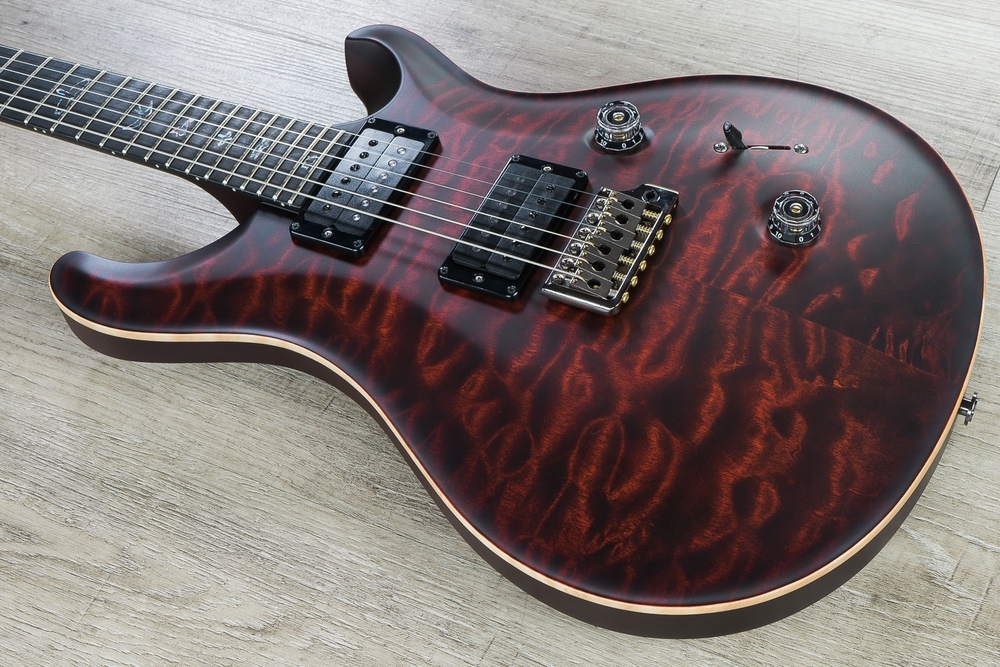 PRS Paul Reed Smith Wood Library Custom 24 Electric Guitar, Pattern Thin, Quilt Maple Top, Hard Case - Satin Fire Red Burst